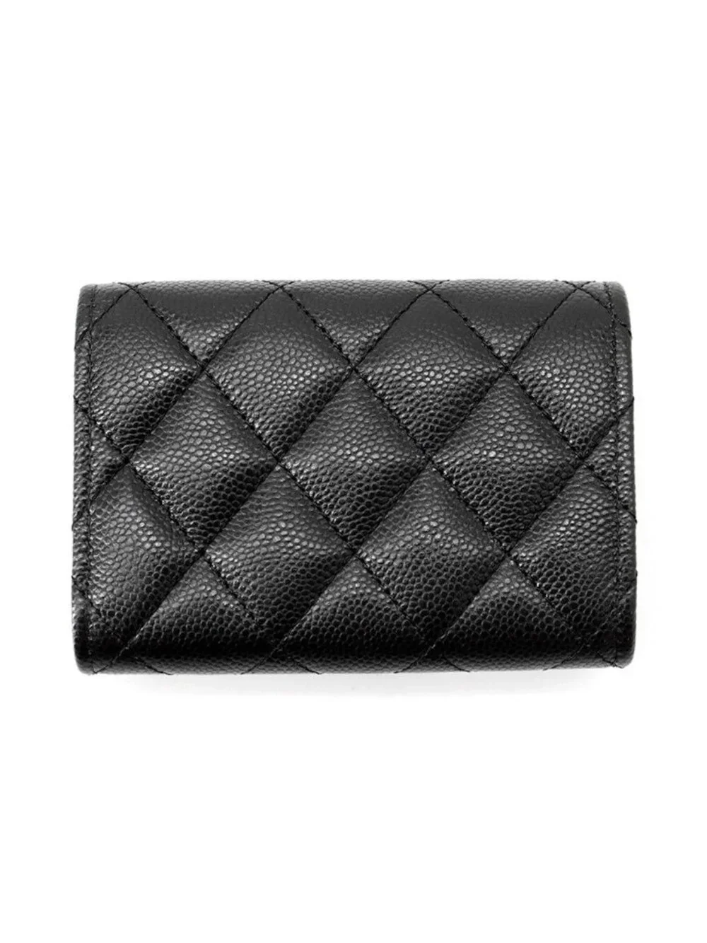 Chanel Trifold Wallet Quilted CC Logo Classic Small Flap Caviar Leather Black